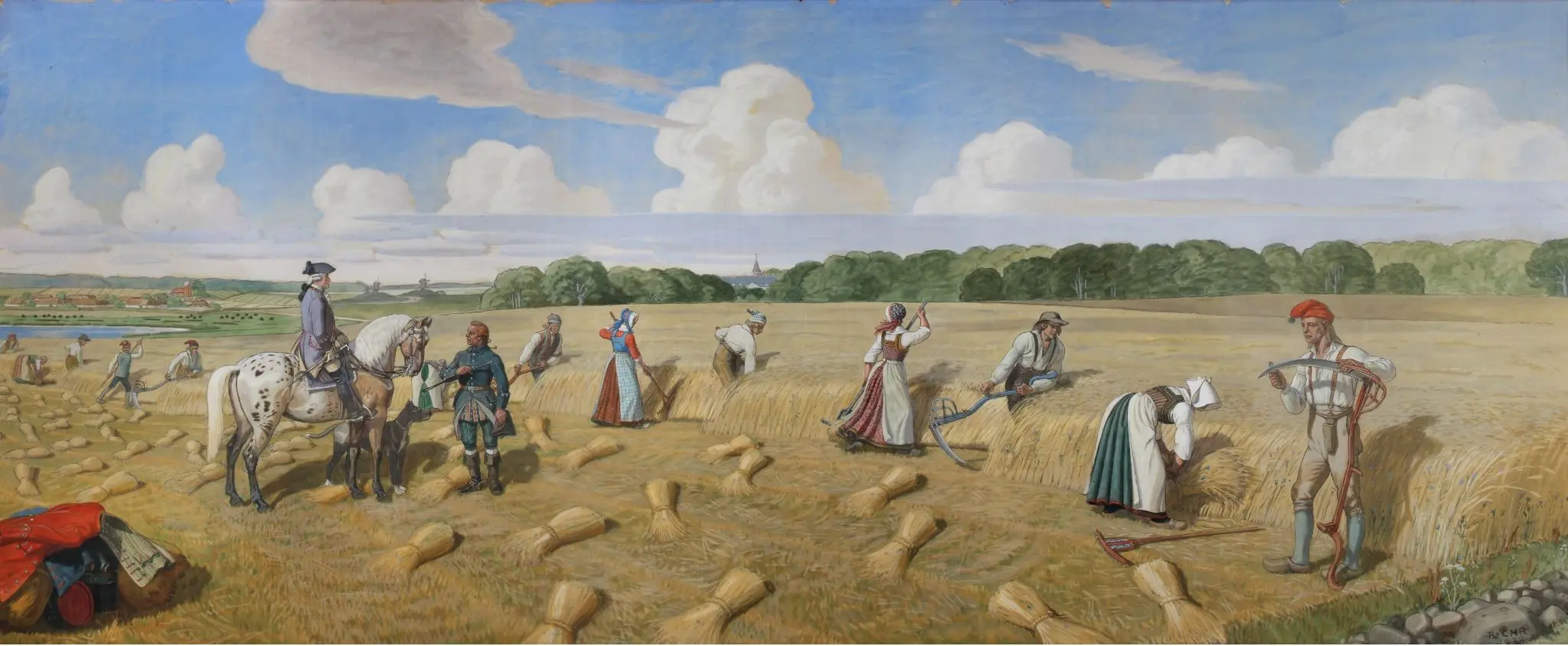 Painting by Rasmus Christiansen for the story of the staff band for the Agricultural Exhibition at Bellahøj in 1938.