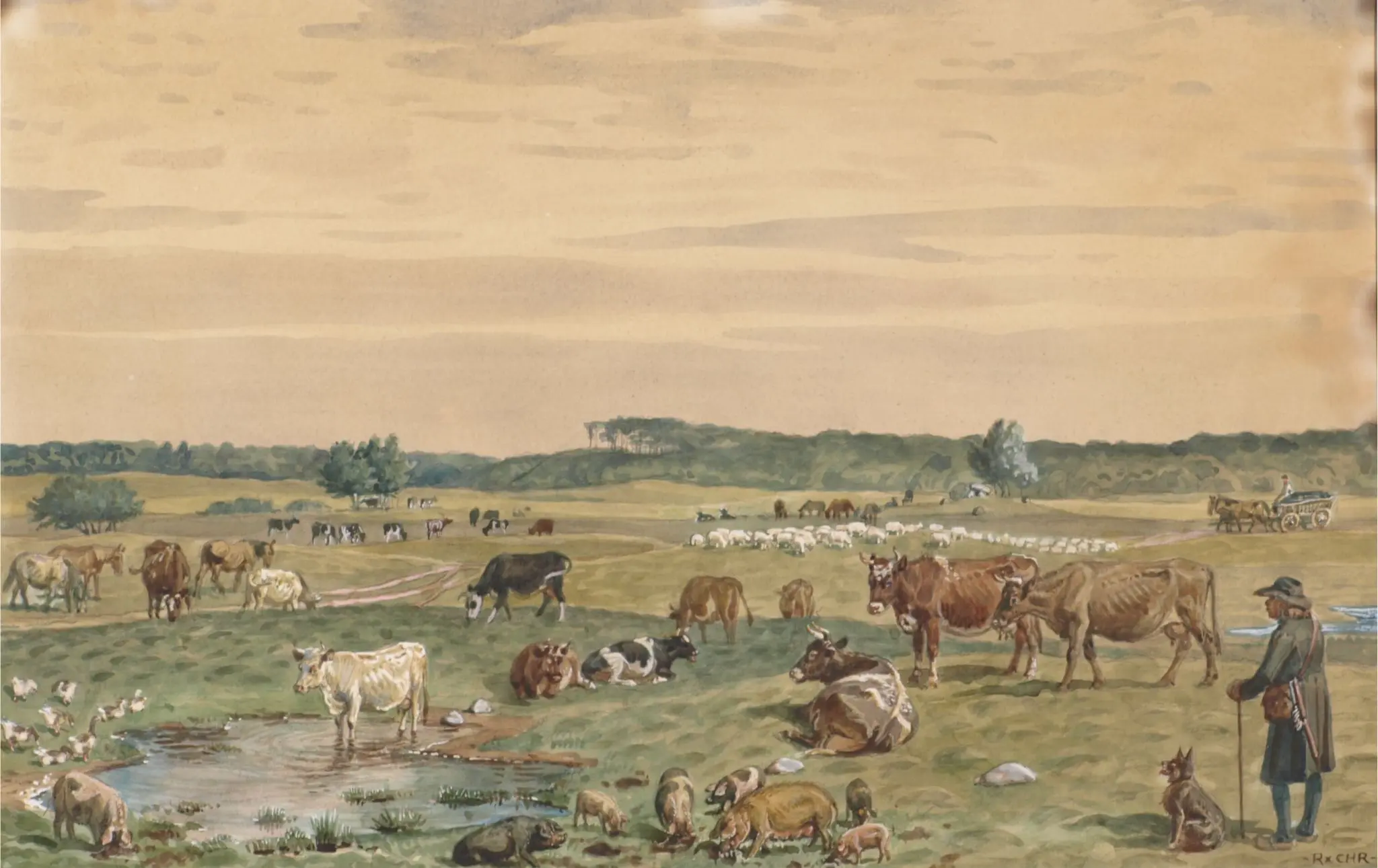 Painting by Rasmus Christiansen of cattle on pasture