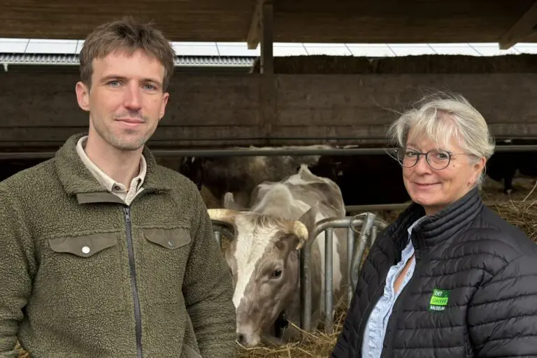 Direktør for Det Grønne Museum Anne Bjerrekær og samlingschef Esben Bøgh Sørensen foran museets gamle kvægracer.